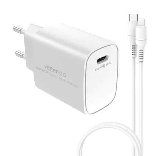 Incarcator Vetter chargeUP, Smart Travel Charger with Lightning Cable, Vetter Go, Power Delivery, 20W, Alb