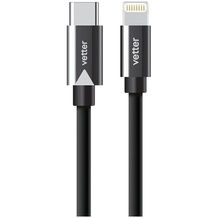 Cablu Vetter Type-C Cable to tip lightning with PD Quick Charge, MFI, Negru