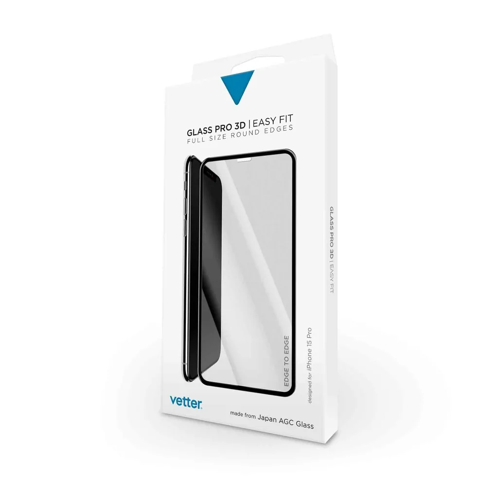 Folie de protectie Vetter pentru iPhone 15 Pro, 3D Easy Fit Tempered Glass, Black