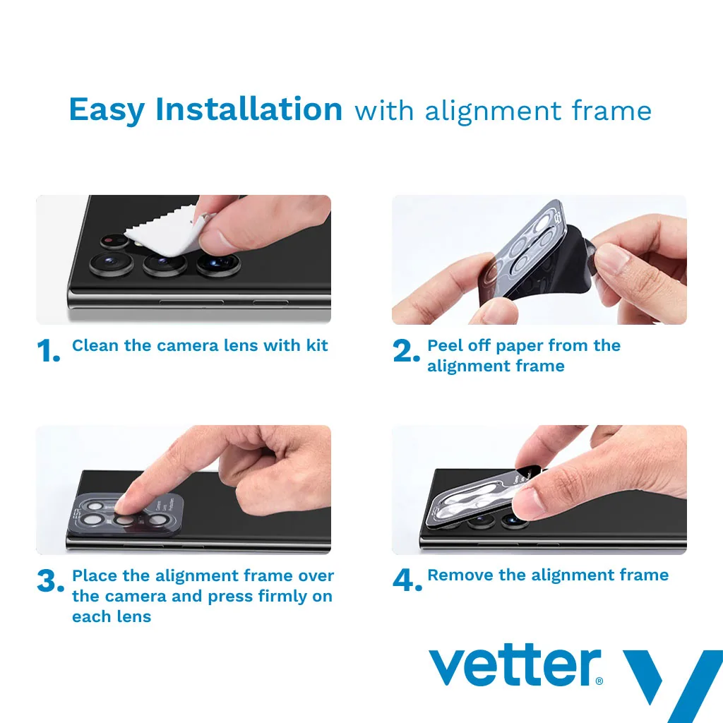 Folie sticla camera Vetter pentru Samsung Galaxy S24+, Individual Camera Lens Protector, Black