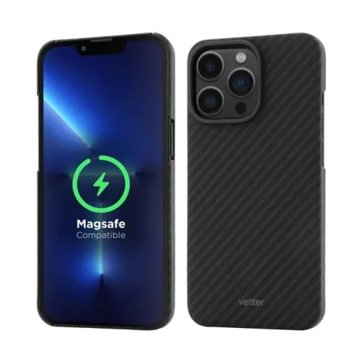 Husa iPhone 13 Pro made from Aramid Fiber, Kevlar, Compatibila MagSafe, Negru