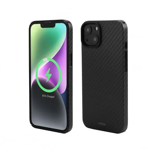 Husa iPhone 14 Clip-On, made from Aramid Fiber, Full Cover Kevlar Slim, Compatibila MagSafe, Negru