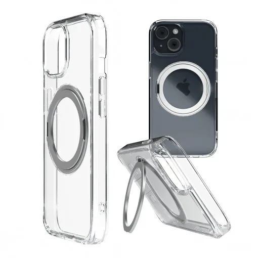 Husa iPhone 14 Plus Clip-On Crystal Compatibila MagSafe, with 360 degree rotating stand, Clear
