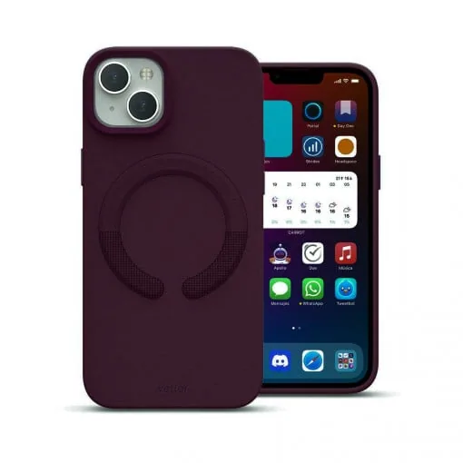 Husa iPhone 14 Plus Clip-On Vegan Leather, Compatibila MagSafe, Mov