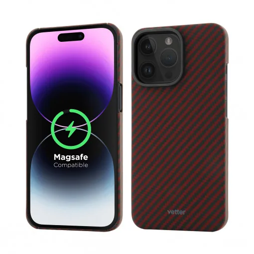 Husa iPhone 14 Pro Max made from Aramid Fiber, Kevlar Slim, Compatibila MagSafe,Rosu