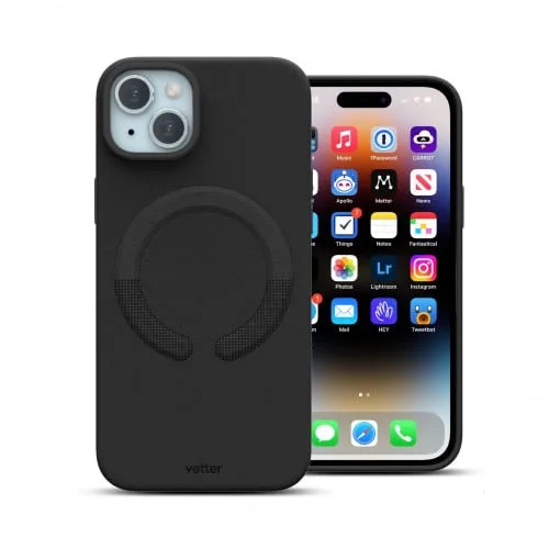 Husa iPhone 15 Plus Clip-On Vegan Leather, Compatibila MagSafe, Black