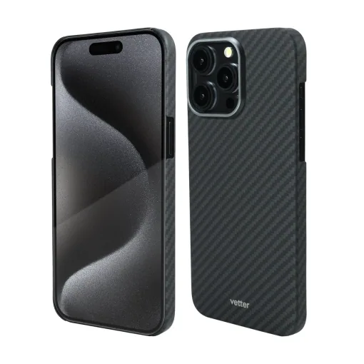 Husa iPhone 15 Pro Clip-On, made from Aramid Fiber, Kevlar Slim, Compatibila MagSafe, Negru