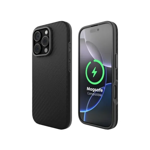 Husa iPhone 16 Pro Max, Clip-On MagSafe Compatible, Aramid Fiber, Hybrid Kevlar, Enhanced Protection, Negru