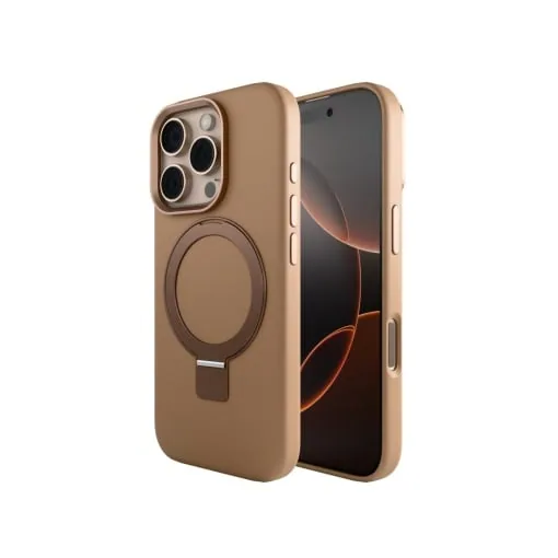 Husa iPhone 16 Pro Max, Clip-On Silk Series with foldable stand, MagSafe Compatible, Desert Titanium