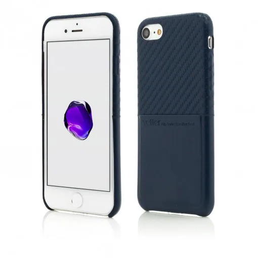 Husa iPhone SE2, 8, 7 Clip-On with Card Port, Carbon Fiber Feel, Albastru