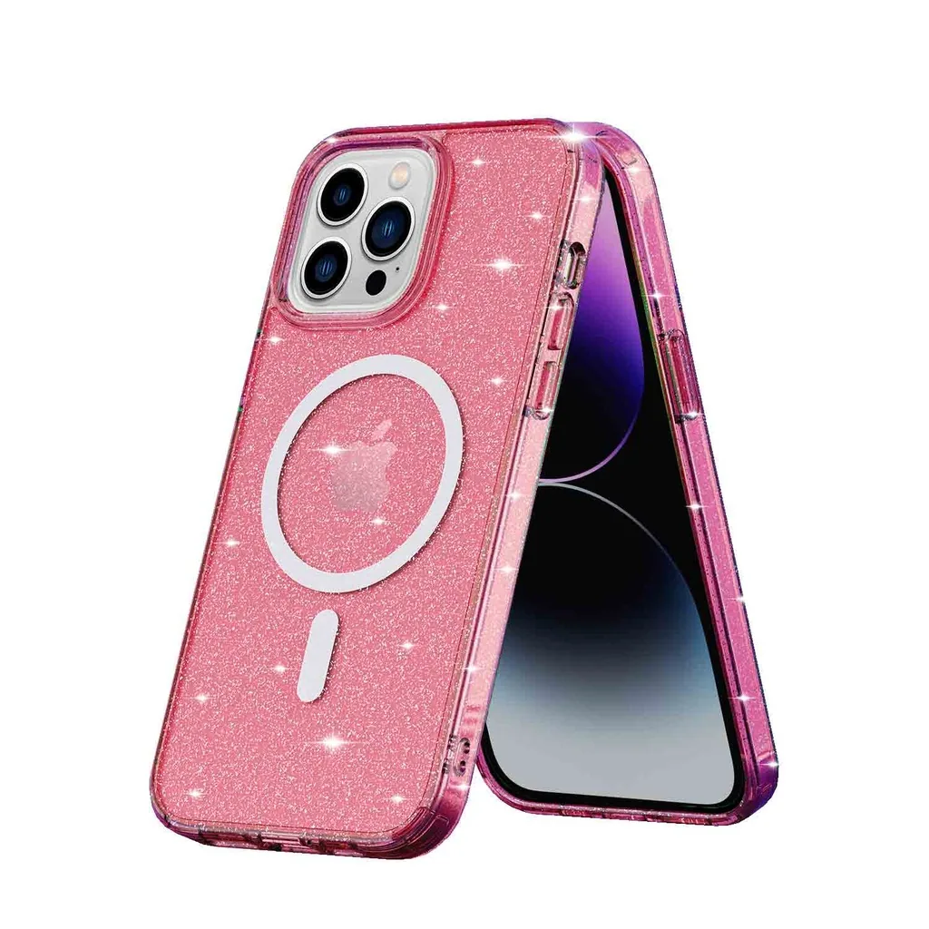 Husa pentru iPhone 14 Pro Max, Vetter, MagSafe Compatible, Soft Pro Glitter, Pink