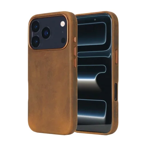 Husa pentru iPhone 17 Pro, leatherUP Patina, Natural Finish, MagSafe Compatible