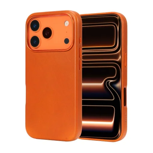 Husa pentru iPhone 17 Pro Max, leatherUP Class, Refined Touch, MagSafe Compatible, Orange Brown