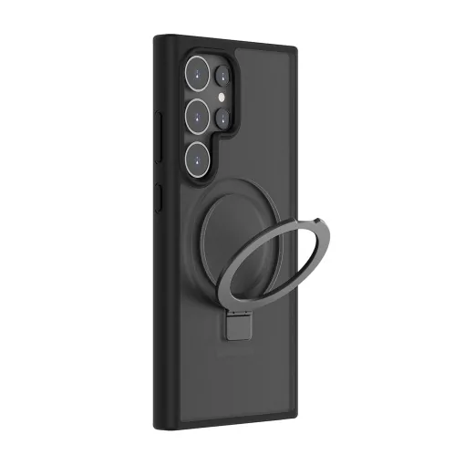 Husa Samsung Galaxy S24 Ultra Clip-On Hybrid, Matt, with MagSafe foldable Stand, Negru