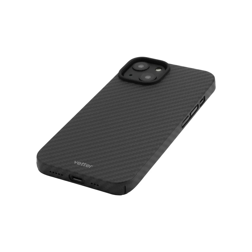 Husa Vetter pentru iPhone 14, Clip-On MagSafe Compatible, made from Aramid Fiber, Full Cover Kevlar, Black