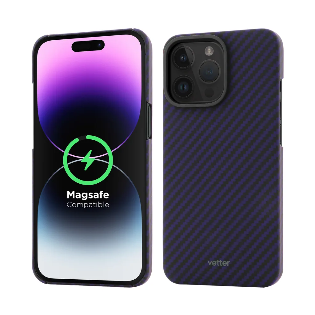 Husa Vetter pentru iPhone 14 Pro Max Clip-on Compatibila MagSafe din Fibra de Aramid (Kevlar) - Mov