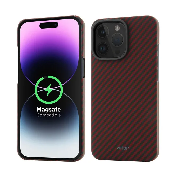 Husa Vetter pentru iPhone 14 Pro Max, Clip-On MagSafe Compatible, Aramid Fiber, Kevlar, Red