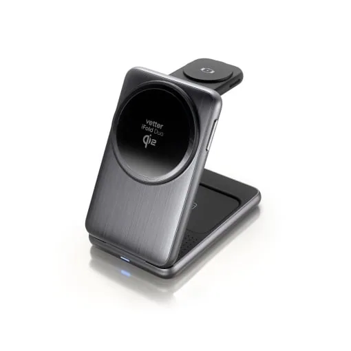 iFold Duo, Suport de Incarcare Wireless 3 în 1, Qi2, pentru Samsung Galaxy S, Galaxy Watch, Galaxy Buds sau iPhone, Apple Watch, AirPods