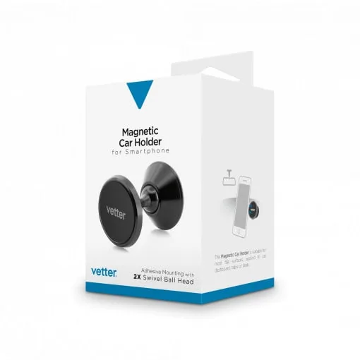 Magnetic Car Holder with Double Swivel Ball, Adhesive Mounting, Negru