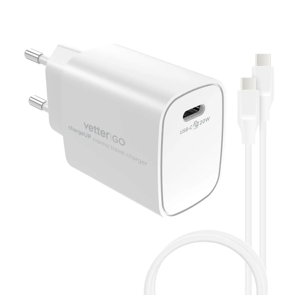 Set Incarcator Vetter Fast Charge 20W si Cablu de Date Fast Charge, Type-C La Type-C