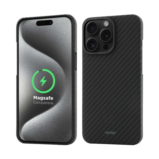 Husa Vetter pentru iPhone 15 Pro Max, Clip-On Compatibil MagSafe, made from Aramid Fiber, Kevlar, Negru