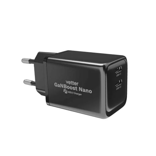Incarcator Vetter GaNBoost Nano, 45W Travel Charger, 2x USB-C, PD and PPS, Negru