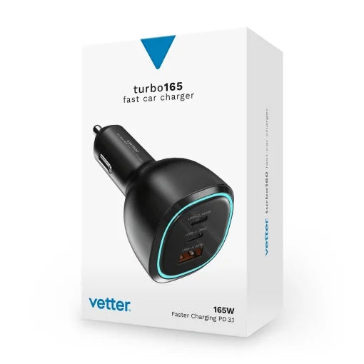 Incarcator Vetter turbo165, Super Fast Car Charger, 2 x USB-C PC3.1, 1xUSB-A QC3, 165W