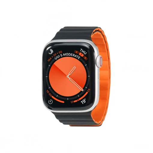 Curea keepON, magnetic band for Apple Watch 11, 10, 9, 8, SE3 38/40/41/42 mm, black and orange