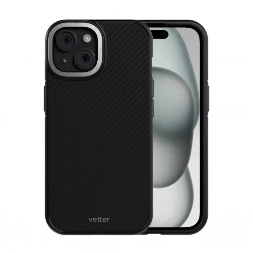 Husa iPhone 15 Plus Clip-On, Compatibila MagSafe, Aramida, Hybrid Kevlar Enhanced Protection, Negru cu Gri