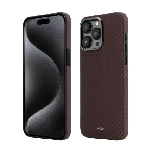 Husa iPhone 15 Pro Clip-On, made from Aramid Fiber, Kevlar Slim, Compatibila MagSafe,Rosu