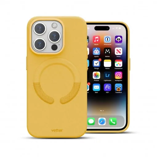 Husa iPhone 15 Pro Clip-On Vegan Leather, Compatibila MagSafe, Candy Yellow