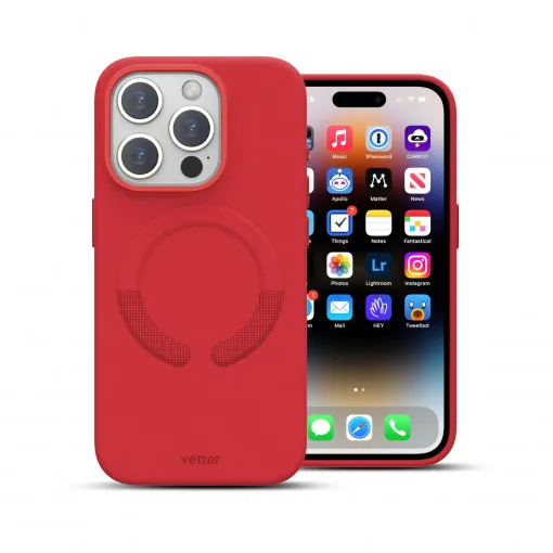 Husa iPhone 15 Pro Max Clip-On Vegan Leather, Compatibila MagSafe, Crimson Red