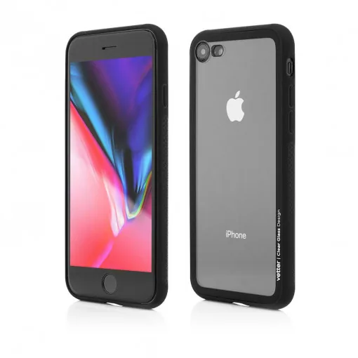 Husa iPhone SE2, 8, 7 Clip-On Hybrid Soft Edge with Clear Back Glass, Negru